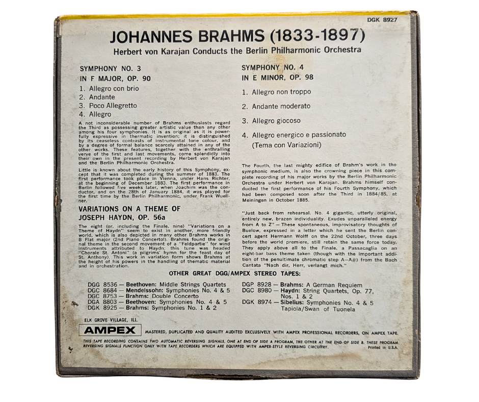 *Brahms: Symphonies Nos. 3 & 4 - Karajan - 4 Track Stereo Double-Play, 7 1/2 IPS (DGK 8927)