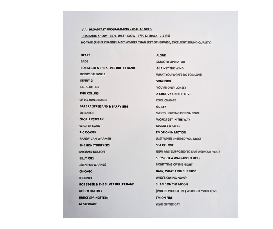 FM Radio Broadcast Programming: KDAL (Gold) 1976-1988- 2 track Reel to Reel Tape, 7 1/2 IPS