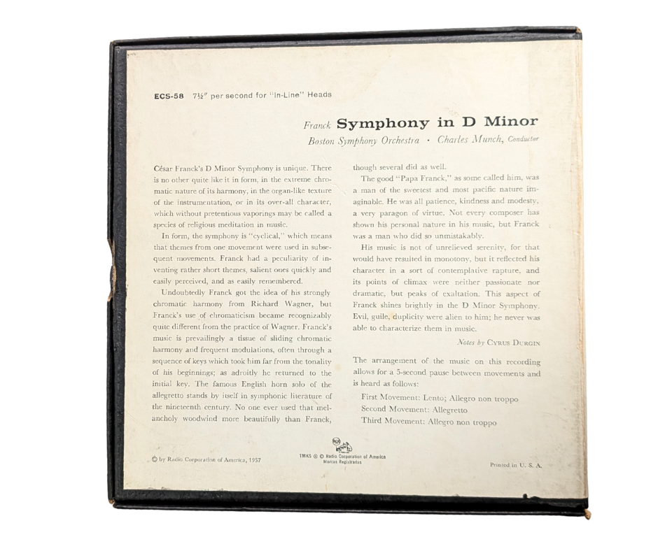 Franck: Symphony in D Minor, Charles Munch- 2 Track Reel to Reel Tape, 7 1/2 IPS
