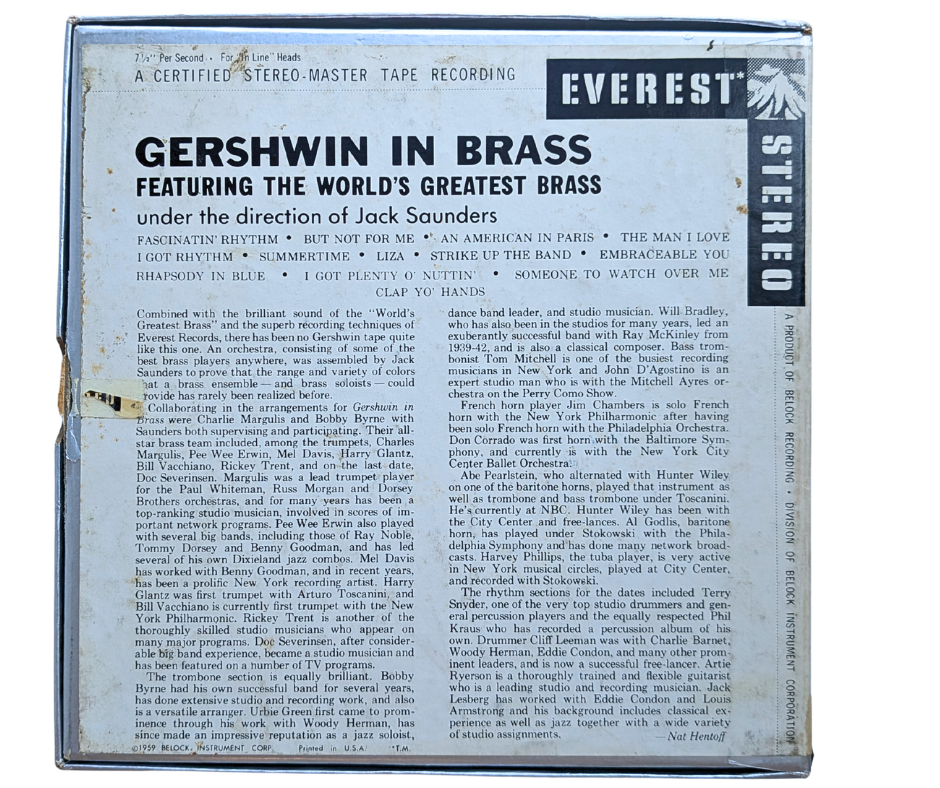 Gershwin in Brass - Jack Saunders - 4 Track Reel to Reel Tape, 7 1/2 IPS