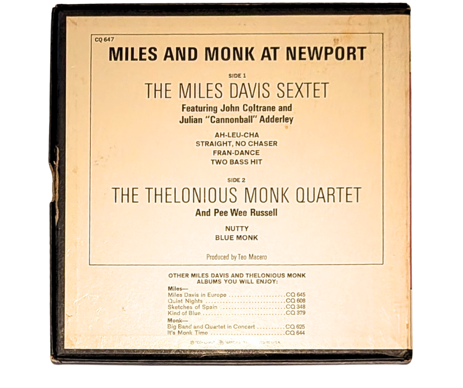Miles & Monk at Newport, The Miles Davis Sextet & The Thelonious Monk Quartet- 4 Track Reel to Reel Tape, 7 1/2 IPS