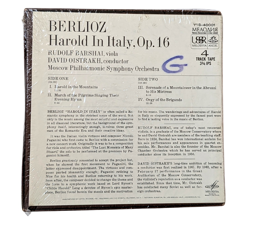 [Sealed] Berlioz: Harold in Italy, David Oistrakh- 4 Track Reel to Reel Tape, 3 3/4 IPS