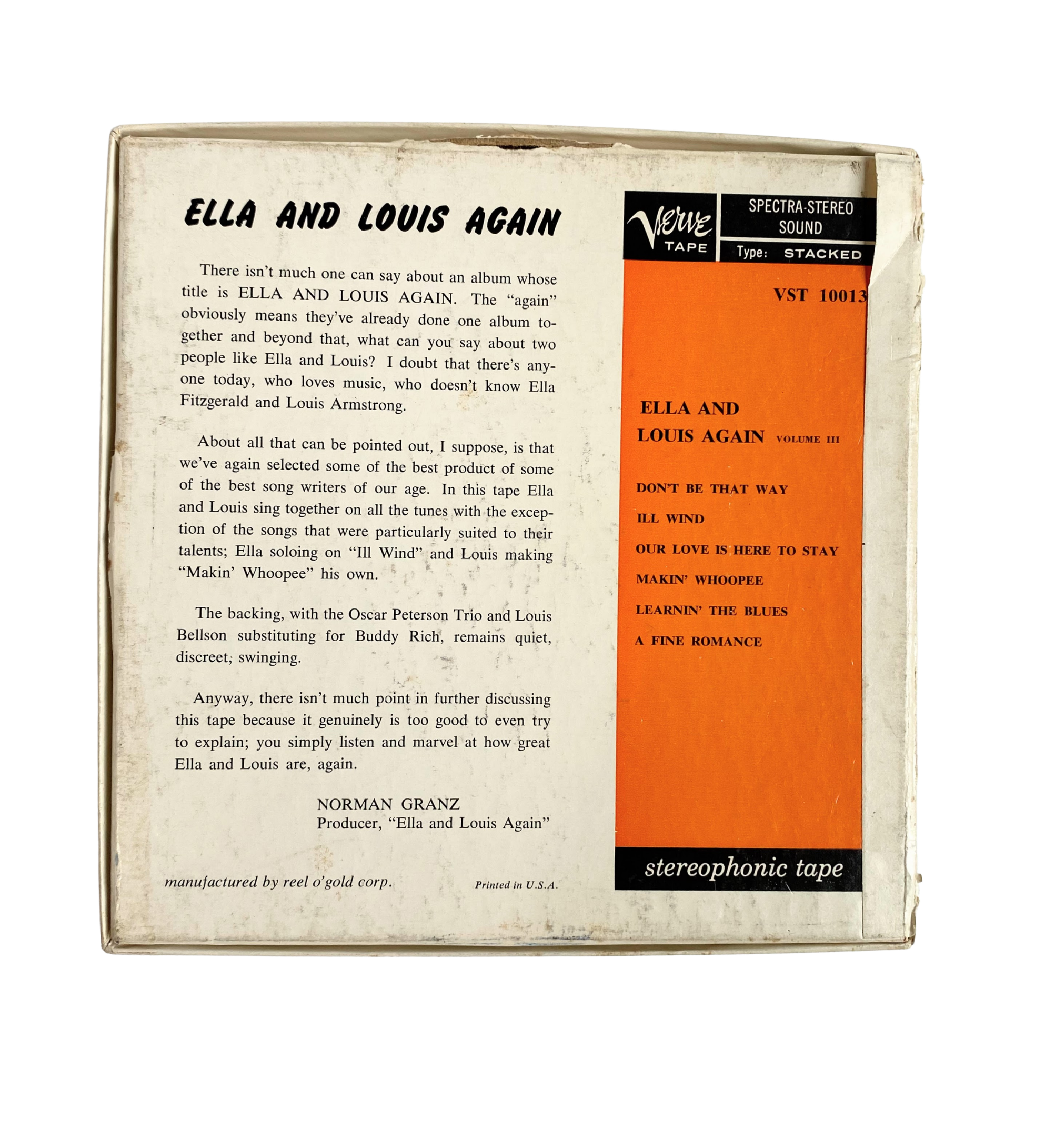 Ella and Louis Again, Ella Fitzgerald & Louis Armstrong - 2 track reel to reel tape, 7 1/2 IPS