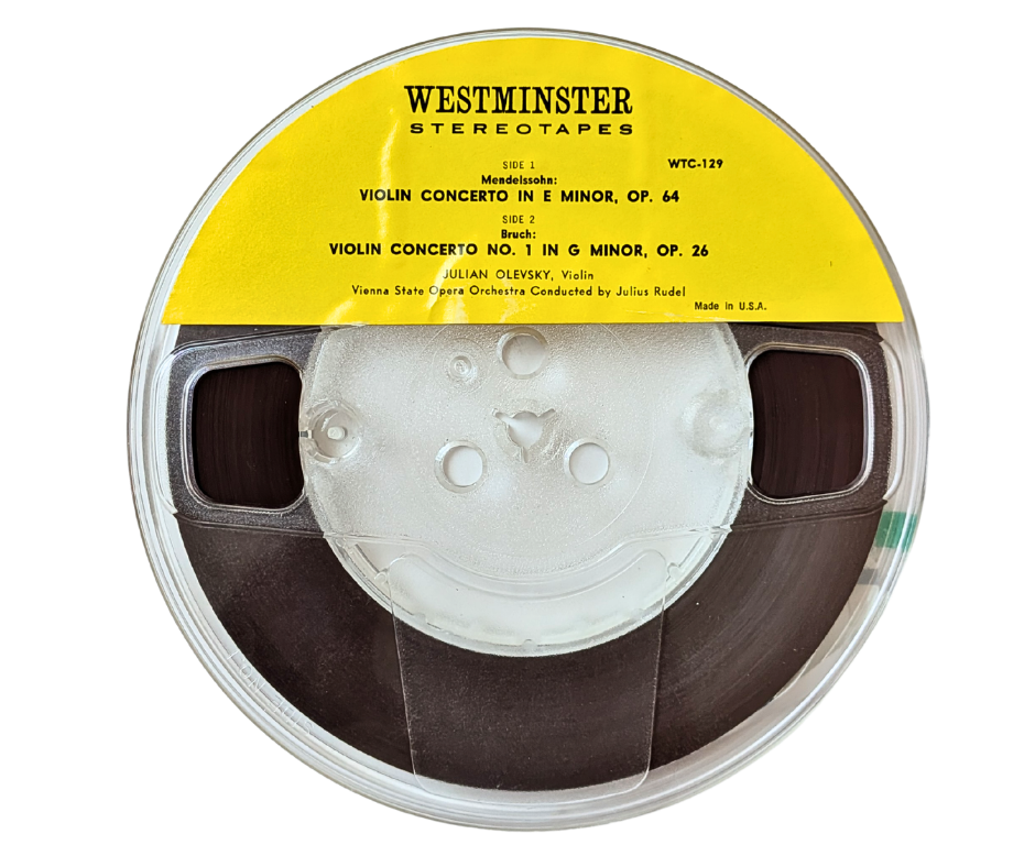 Westminster Stereotapes WTC-129 Mendelssohn & Bruch Violin Concertos – Julian Olevsky – 4 Track 7 1/2 IPS Reel to Reel