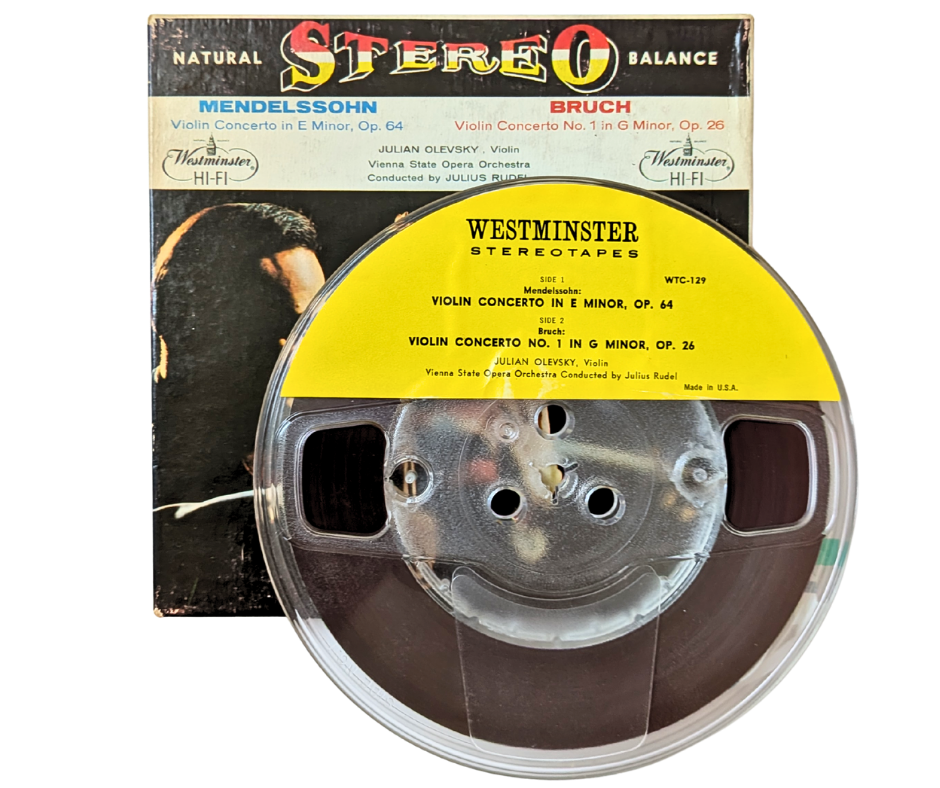 Westminster Stereotapes WTC-129 Mendelssohn & Bruch Violin Concertos – Julian Olevsky – 4 Track 7 1/2 IPS Reel to Reel