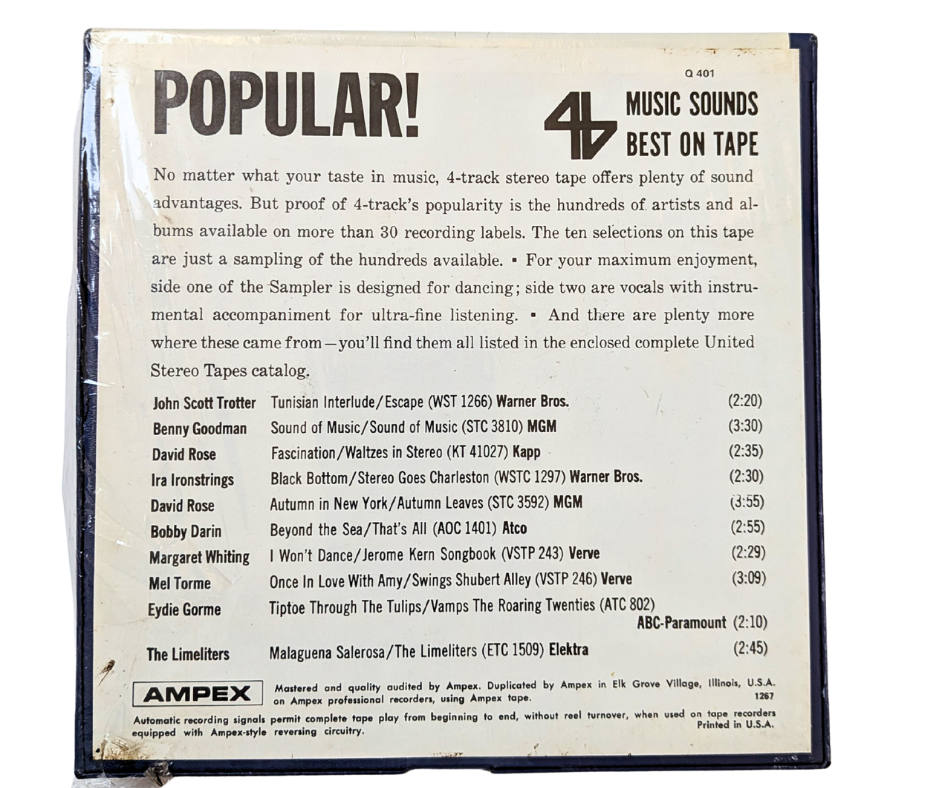 [Sealed] Popular Sampler Series, Presented by Ampex- 4 Track Reel to Reel Tape, 7 1/2 IPS