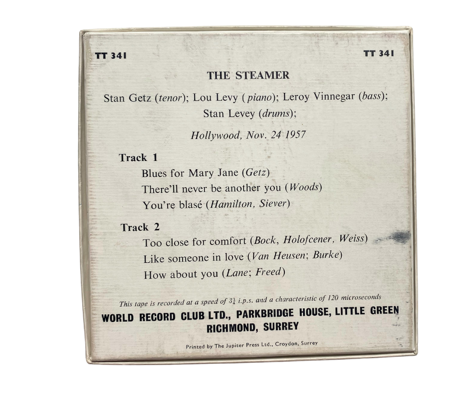 The Steamer, Stan Getz- 2 Track mono reel to reel tape, 3 3/4 IPS