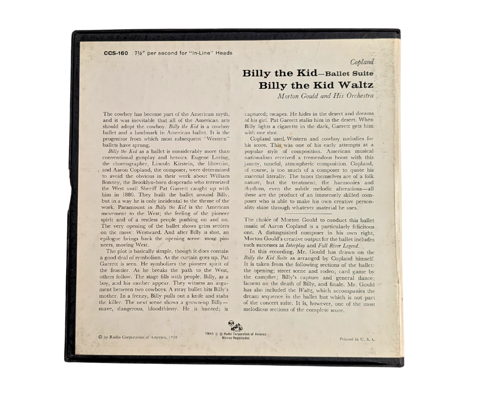 Billy the Kid: Ballet Suite / Billy the Kid Waltz, Morton Gould- 2 track Reel to Reel Tape, 7 1/2 IPS