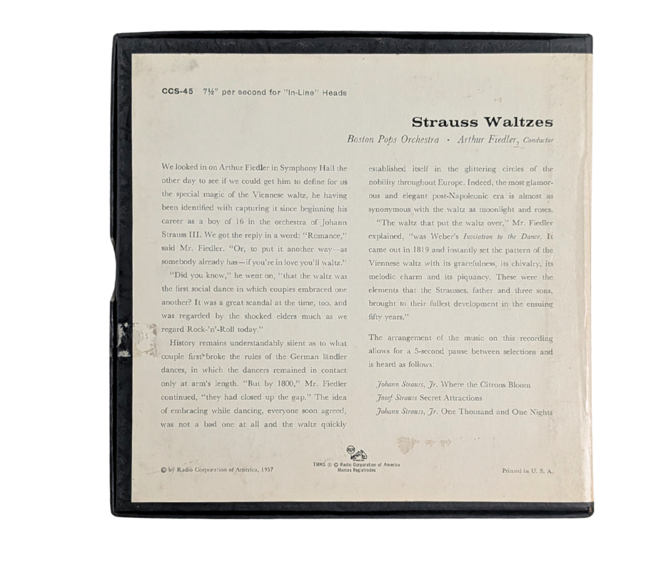 Strauss Waltzes, Johann Strauss Jr.- 2 track Reel to Reel Tape, 7 1/2 IPS