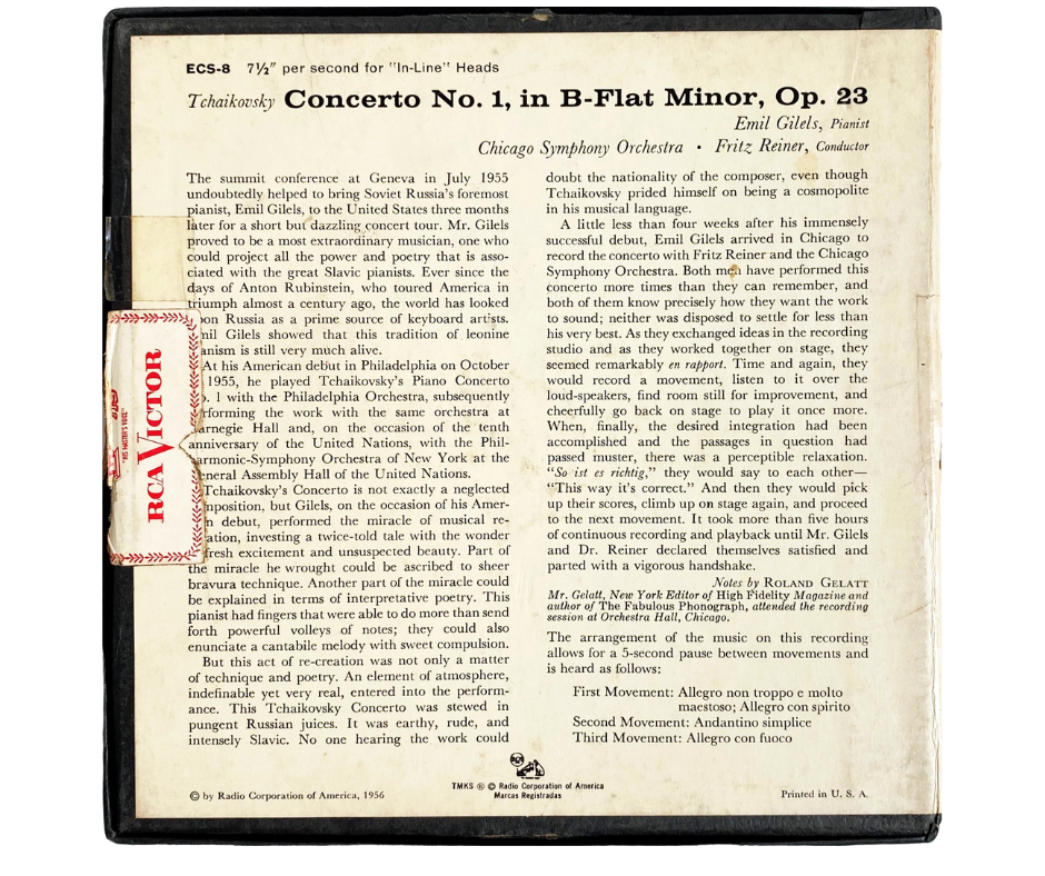 Tchaikovsky -Concerto No. 1, Chicago Symphony Orchestra- 2 track reel to reel tape, 7 1/2 IPS