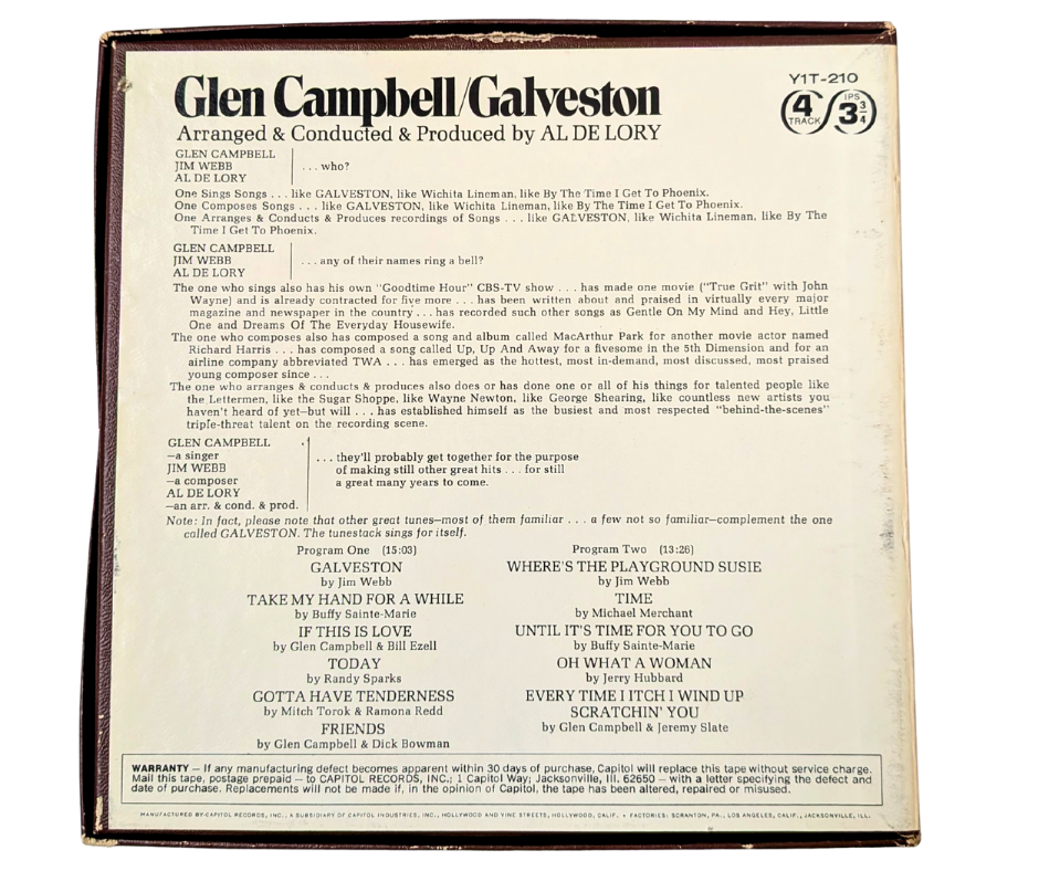 Galveston, Glen Campbell- 4 Track Reel to Reel Tape, 7 1/2 IPS