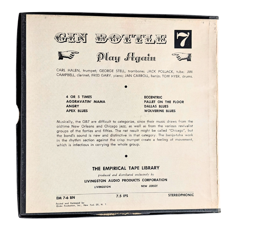 PlayAgain, Gin Bottle 7- 2 Track Reel to Reel Tape, 7 1/2 IPS