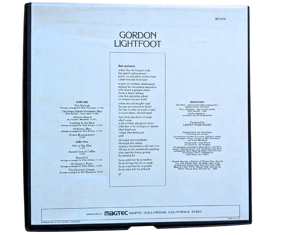 Don Quixote - Gordon Lightfoot - Reel to Reel Tape, 4 Track 7 1/2 IPS