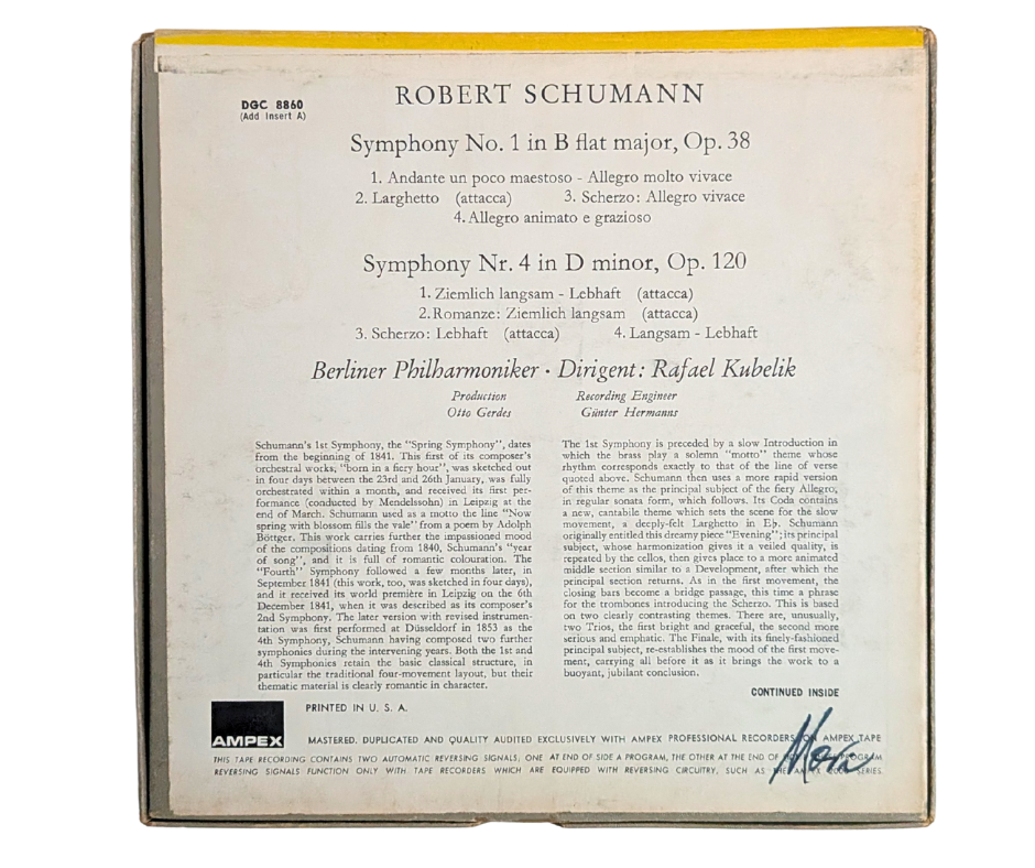 Schumann: Symphonies No. 1 & 4, Rafael Kubelik- 4 Track Reel to Reel Tape, 7 1/2 IPS