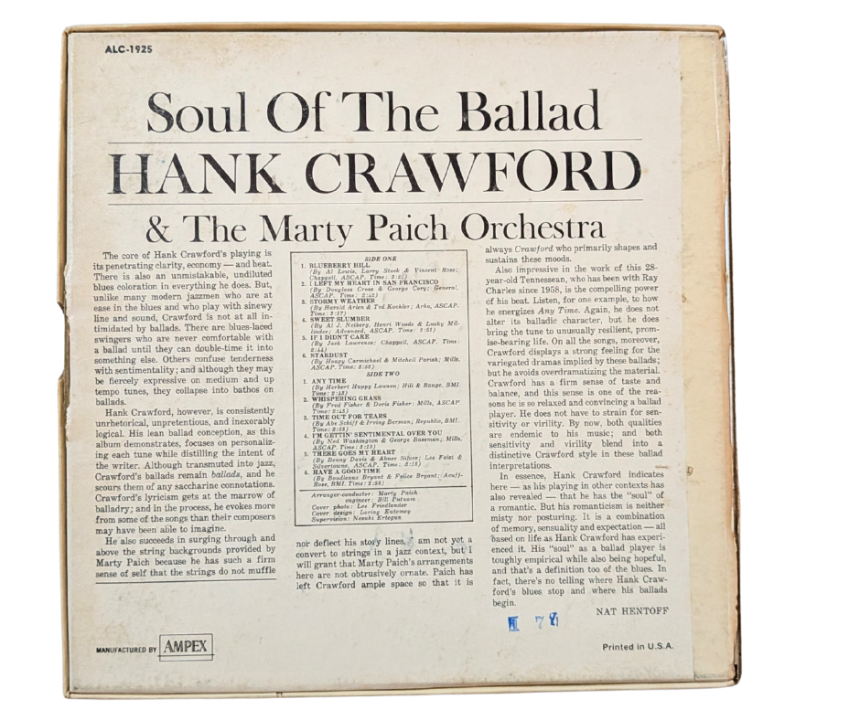 Soul of the Ballad, Hank Crawford- 4 Track Reel to Reel Tapes, 7 1/2 IPS