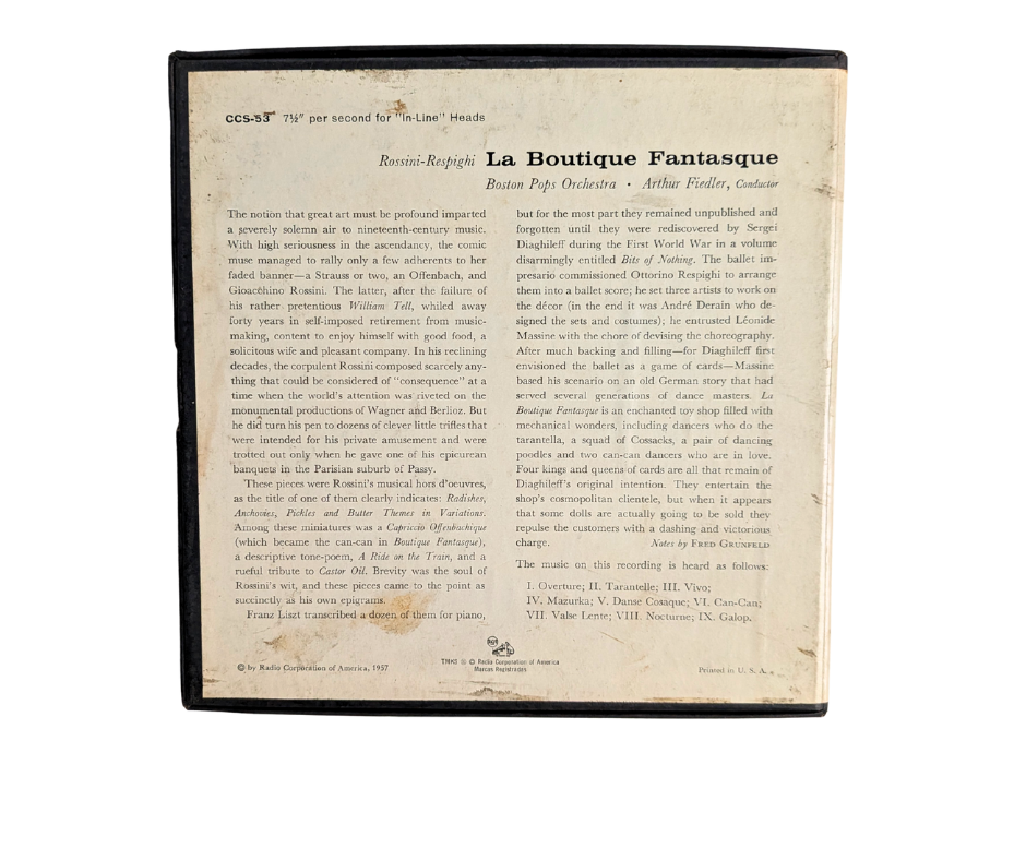 La Boutique Fantasque, Arthur Fiedler- 2 Track Reel to Reel Tape, 7 1/2 IPS