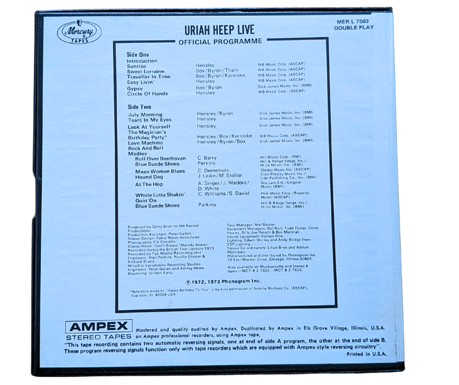 Uriah Heep Live, Uriah Heep - 4 Track Reel to Reel Tape, 7 1/2 IPS