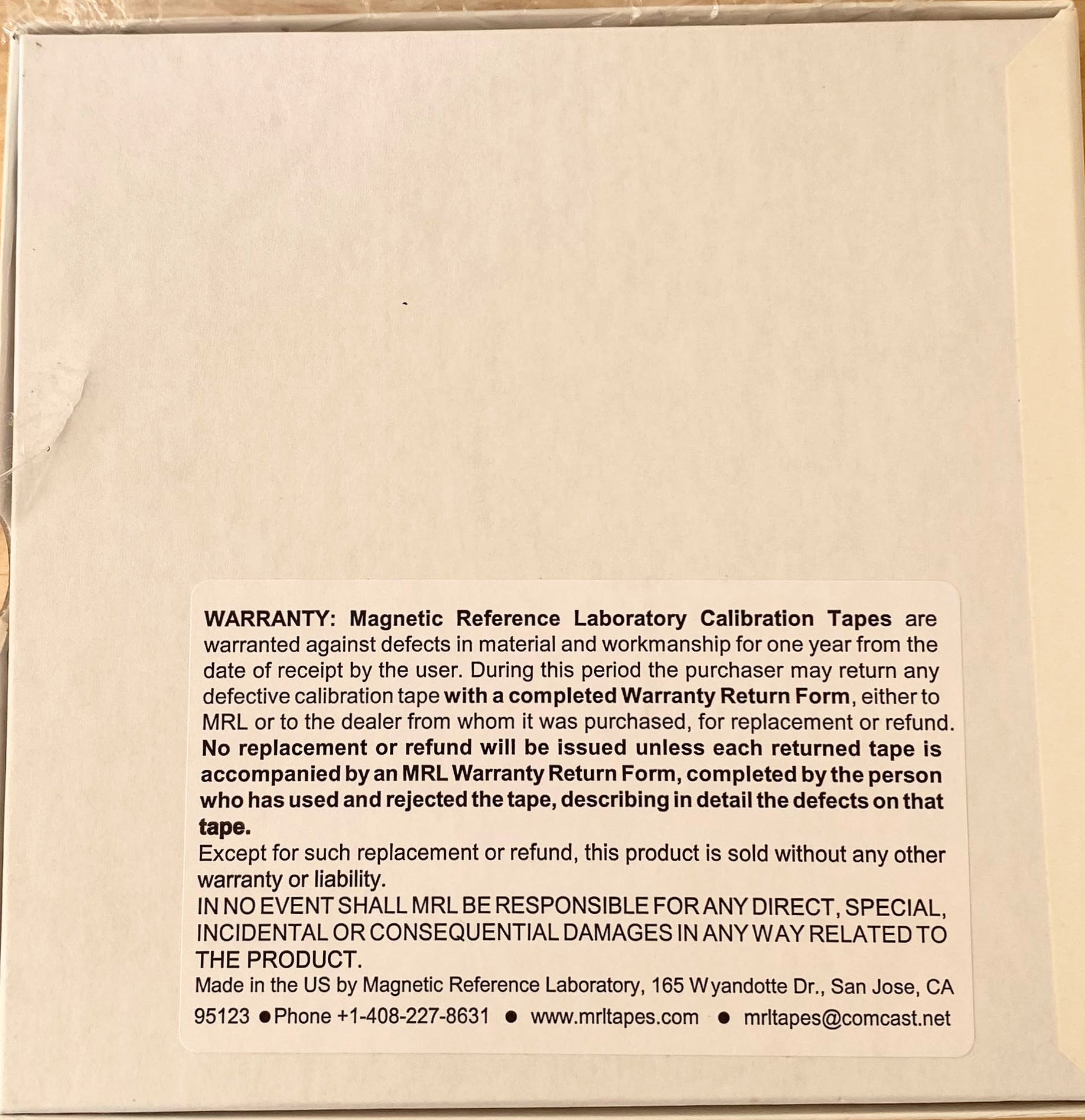 Reproducer Calibration Tape, Magnetic Reference Laboratory–21T204 7 1/2 IPS, 1/4" reel tape (NAB, 250 nWb/m)