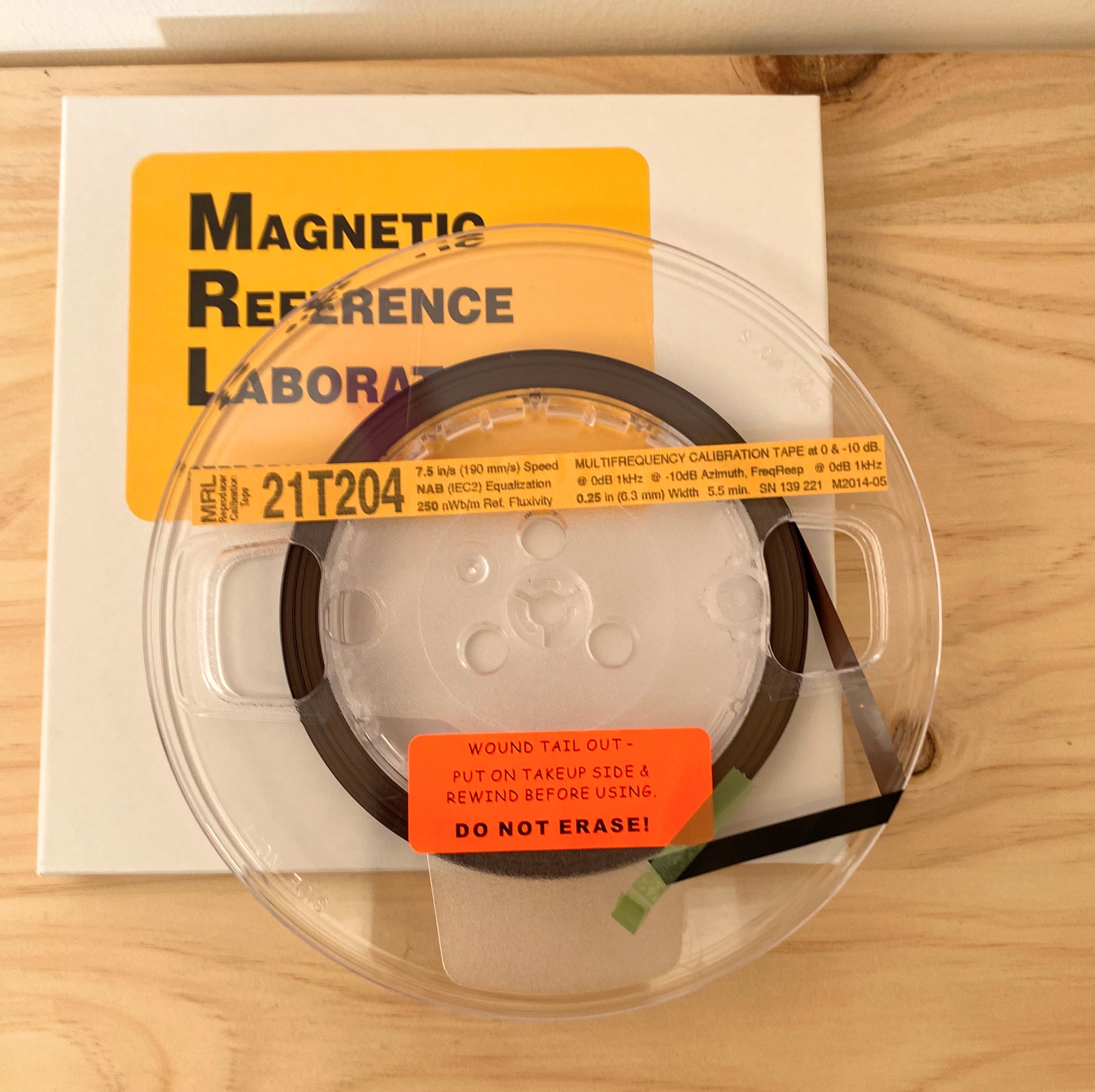 Reproducer Calibration Tape, Magnetic Reference Laboratory–21T204 7 1/2 IPS, 1/4" reel tape (NAB, 250 nWb/m)