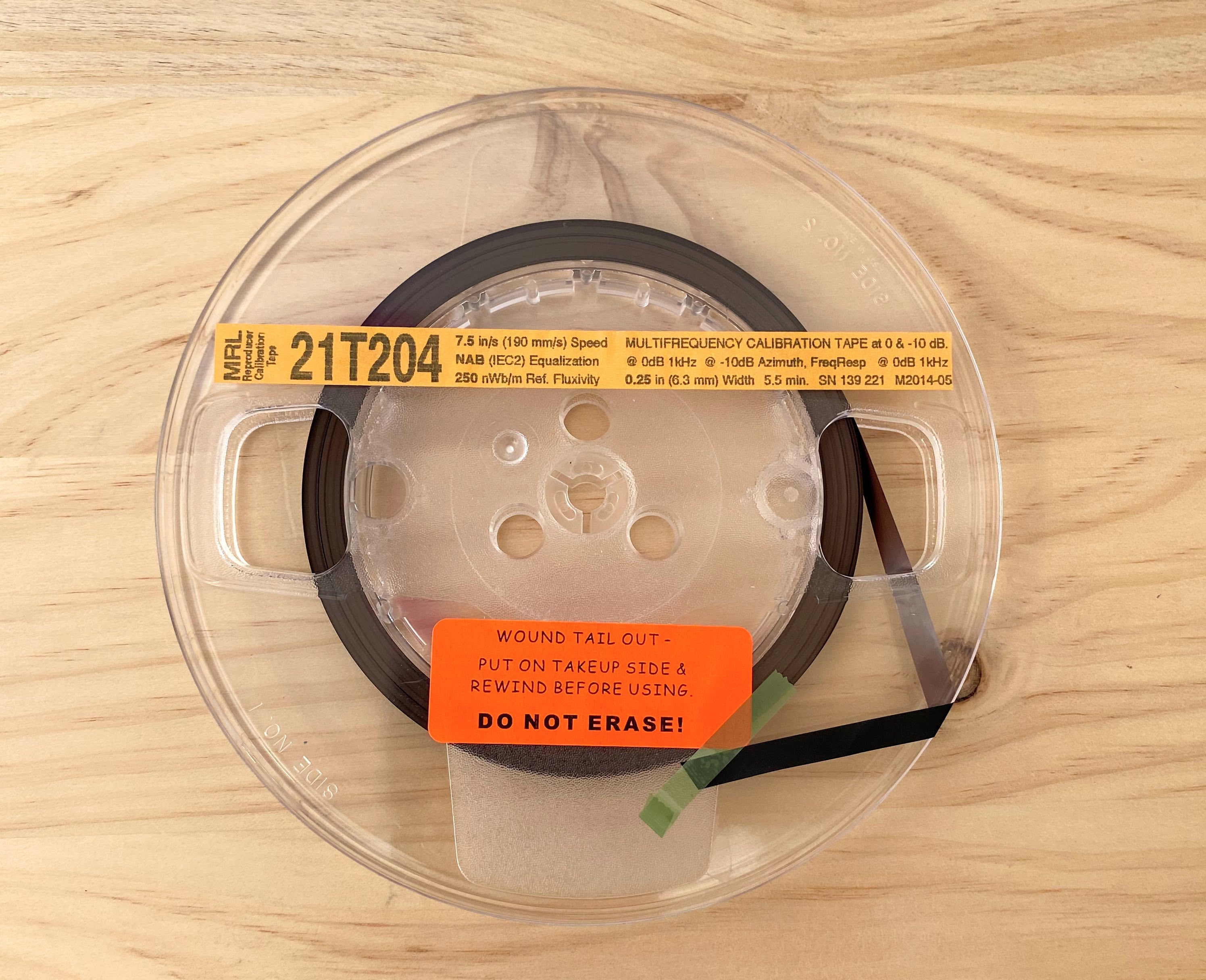 Reproducer Calibration Tape, Magnetic Reference Laboratory–21T204 7 1/2 IPS, 1/4" reel tape (NAB, 250 nWb/m)