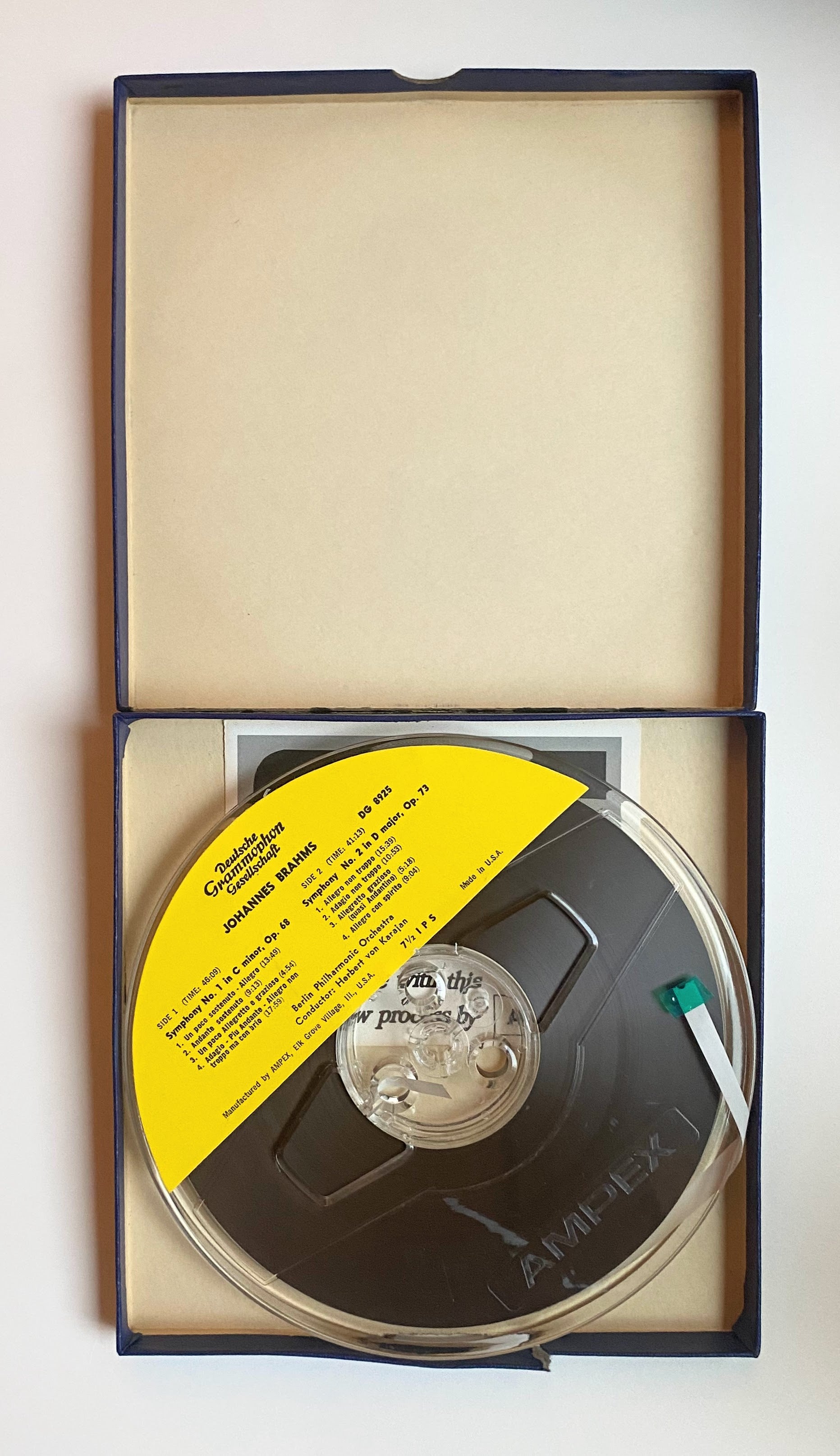 Brahms: Symphonies No. 1 & 2, Herbert Von Karajan-4 track reel to reel tapes, 7 1/2 IPS