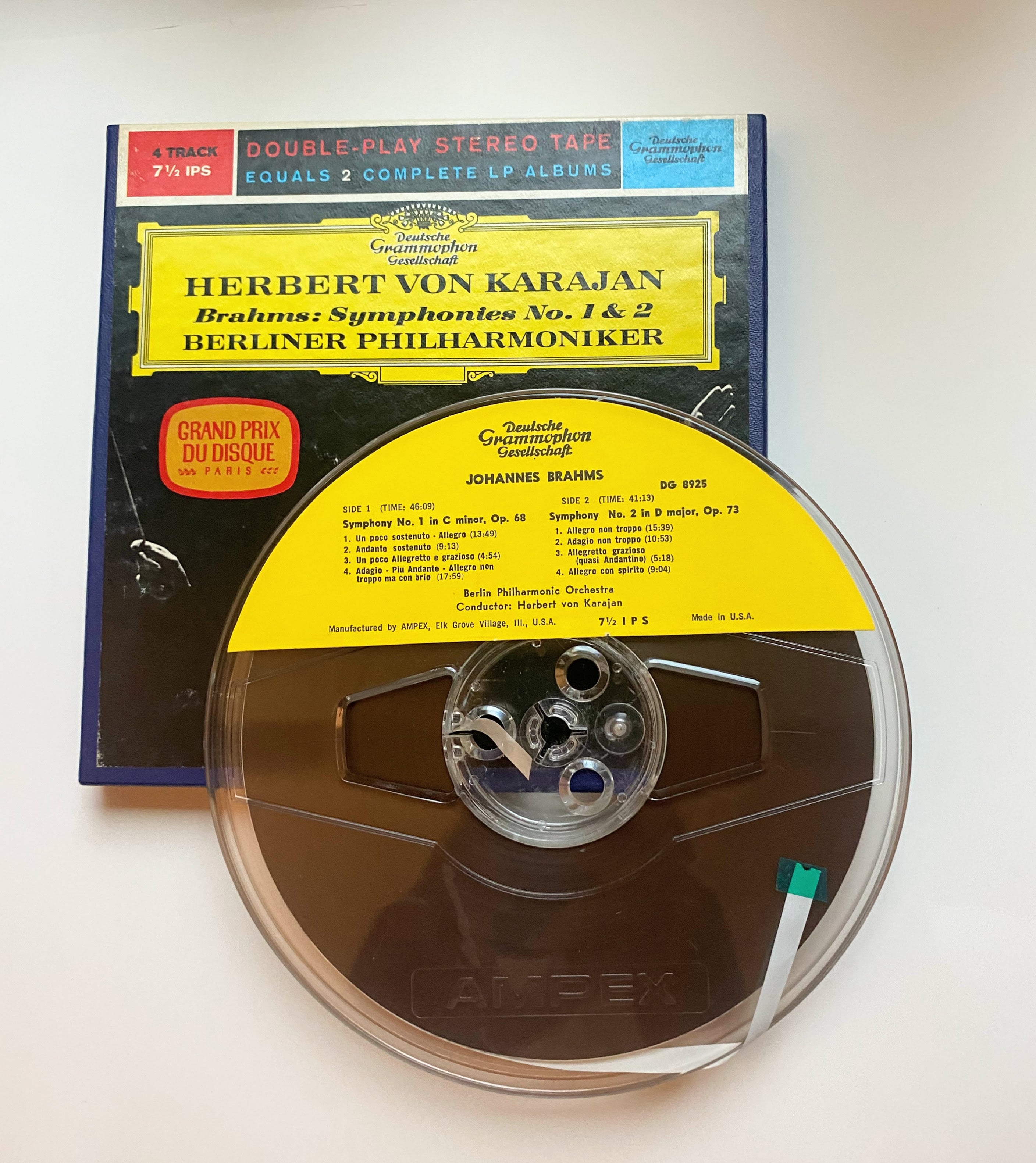 Brahms: Symphonies No. 1 & 2, Herbert Von Karajan-4 track reel to reel tapes, 7 1/2 IPS