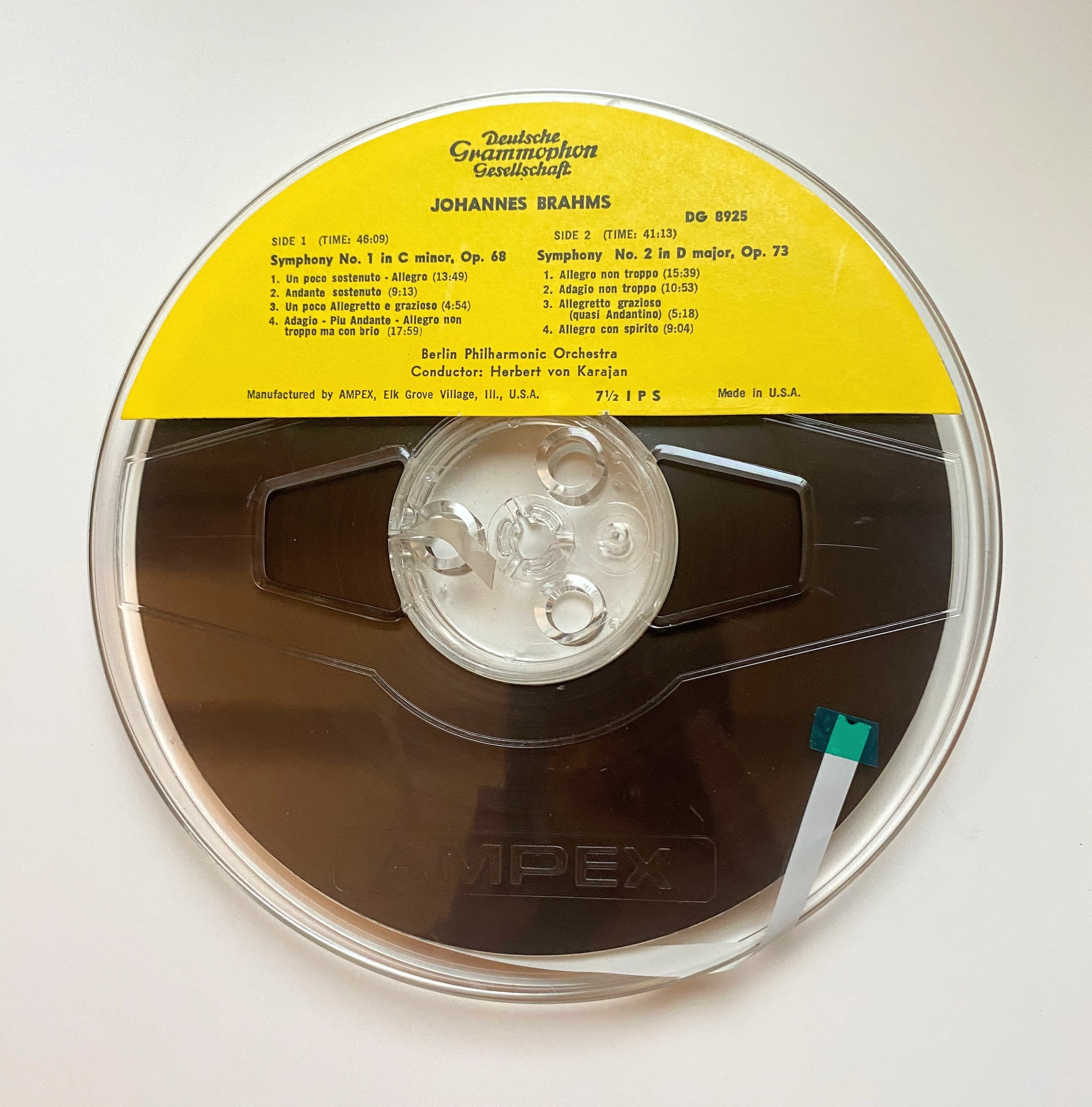 Brahms: Symphonies No. 1 & 2, Herbert Von Karajan-4 track reel to reel tapes, 7 1/2 IPS