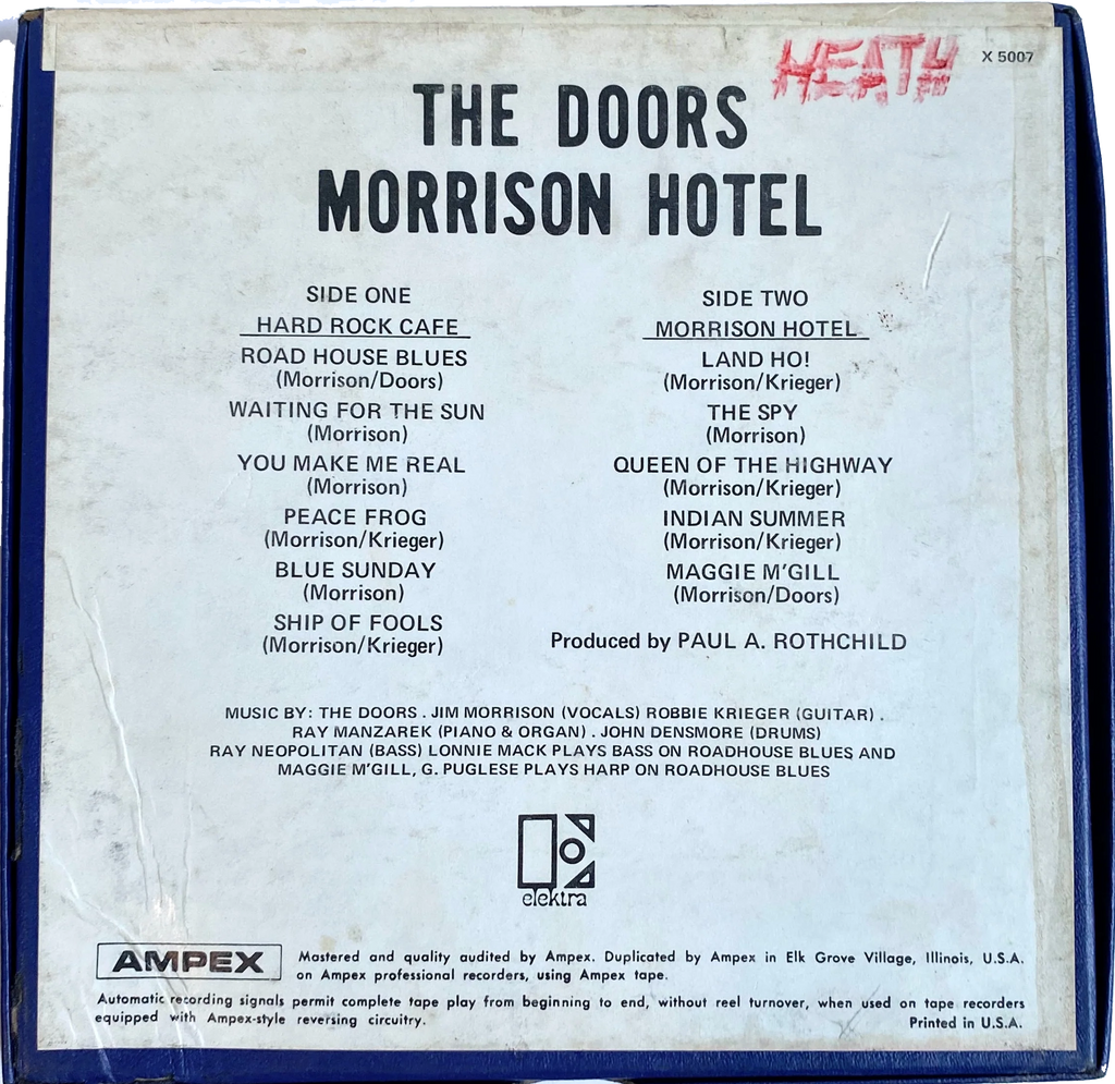 Morrison Hotel reel to reel box showing full track listing and credits for The Doors album