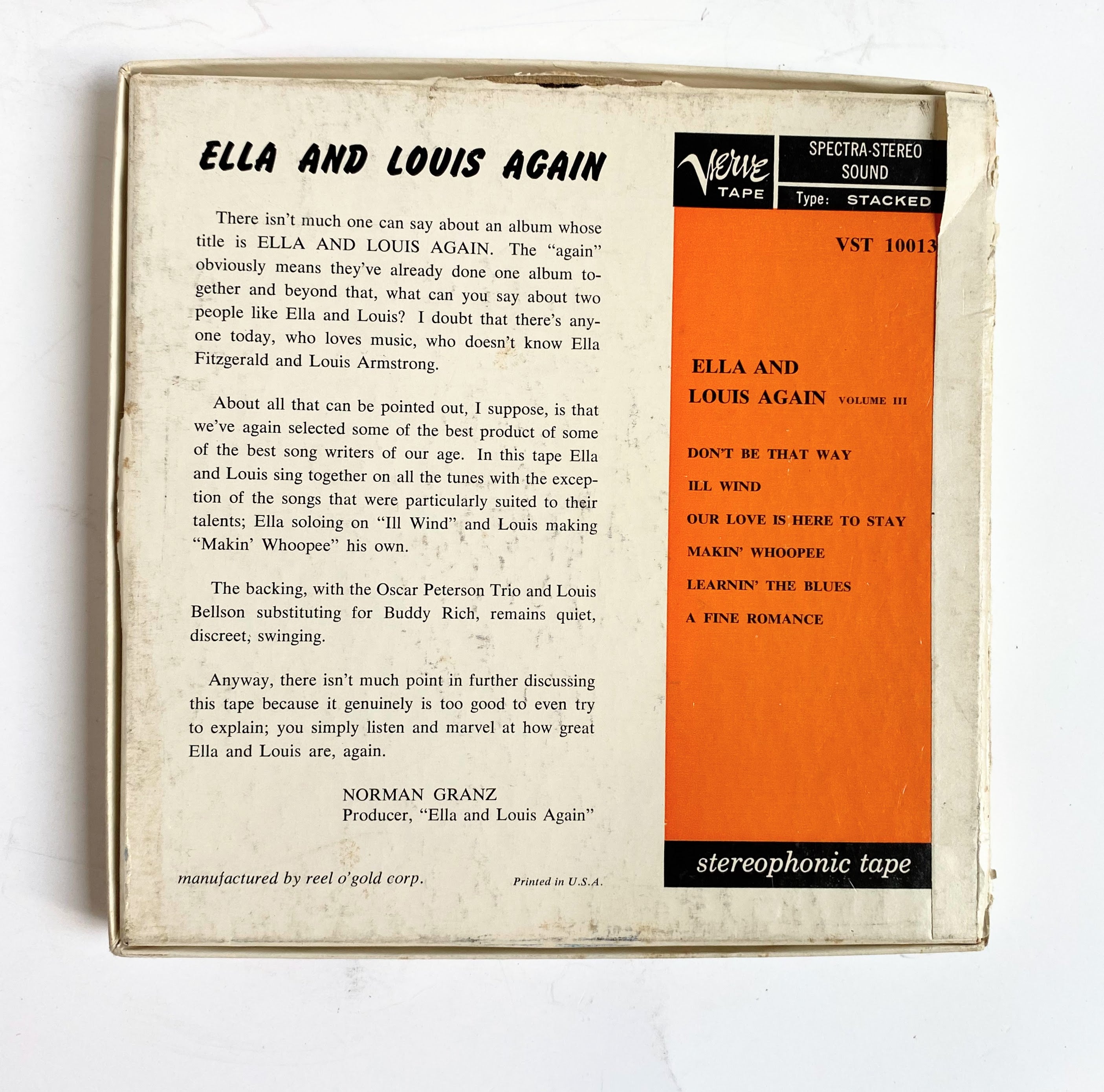 Elle and Louis Again, Ella Fitzgerald & Louis Armstrong - 2 track reel to reel tape, 7 1/2 IPS
