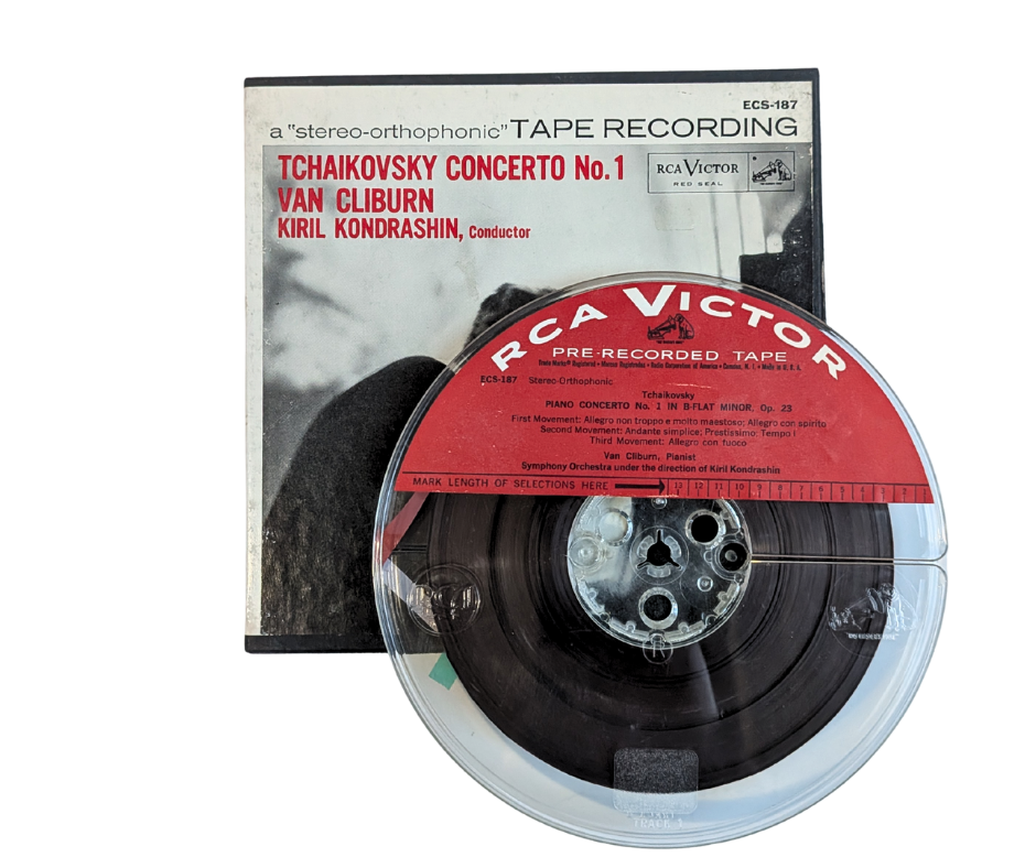 RCA Victor reel-to-reel box spine showing Tchaikovsky Piano Concerto No. 1, Van Cliburn, Kondrashin