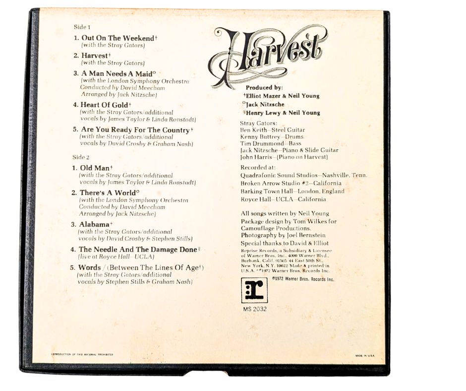 Harvest, Neil Young- 4 Track Reel to Reel Tape, 3 3/4 IPS
