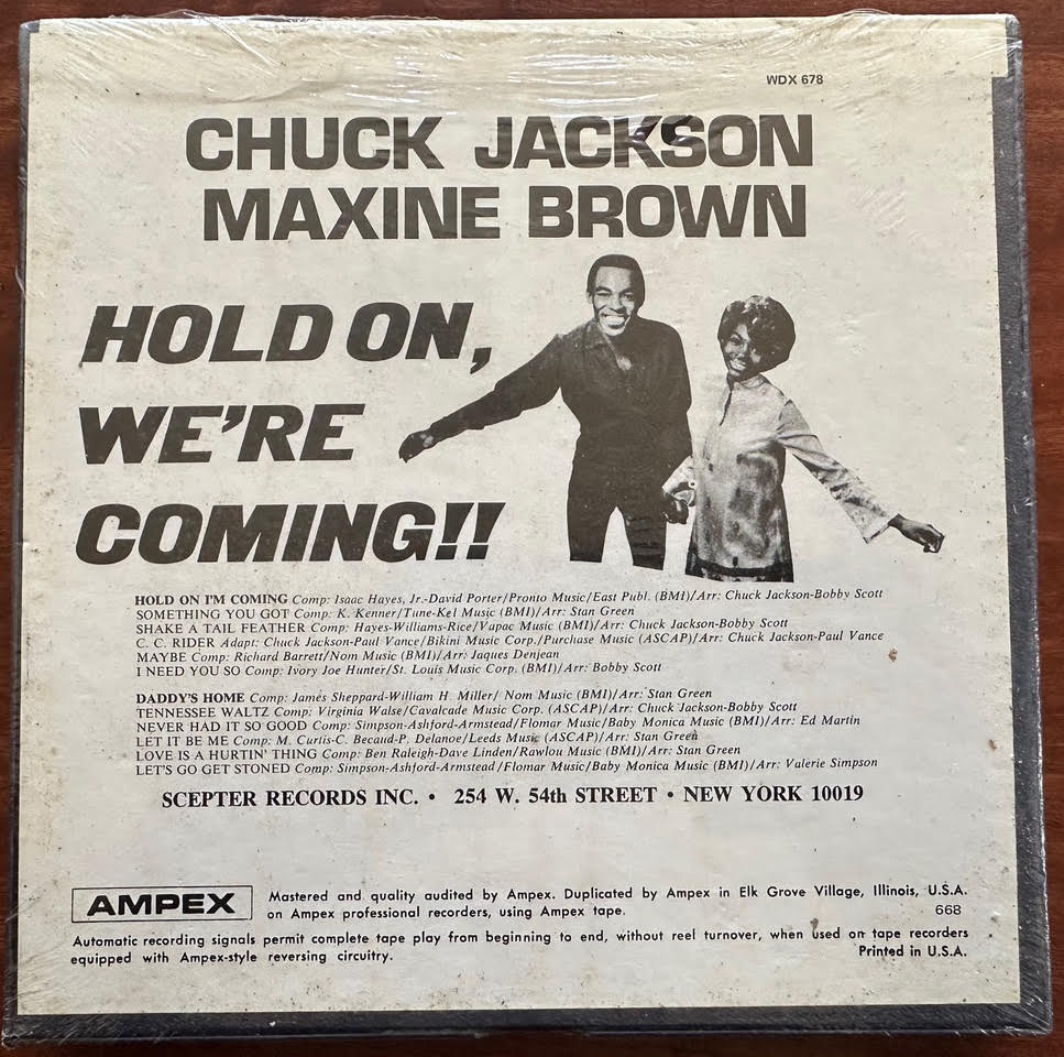 Back cover sealed Hold On We’re Coming WDX 678 track list and Ampex duplication note